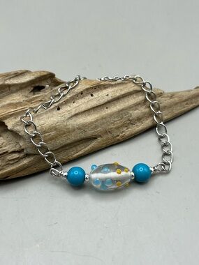 Artisan Silver Tone Fused Glass Statement Bracelet 🌟